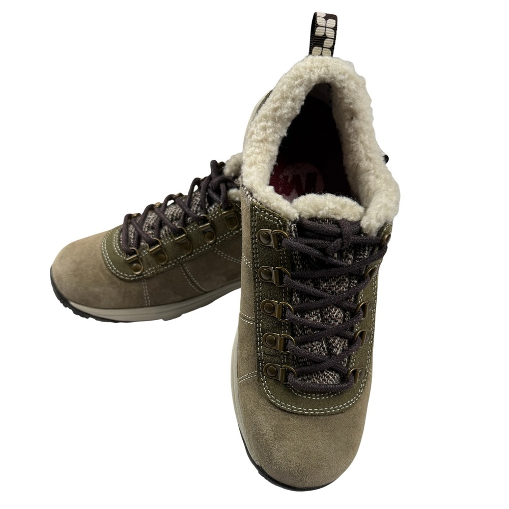 Merrell Womens Dark Olive Ivory Suede Faux Shearling Hiking Shoes J099939C Sz 7